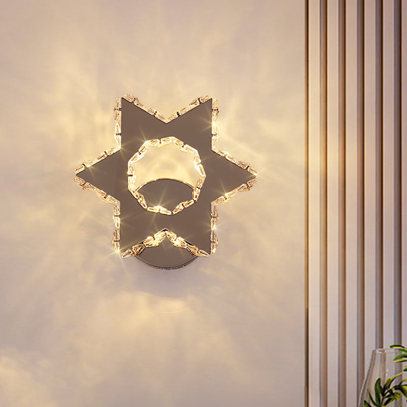 BowLift | Hand-cut Crystal Flower/Star Wall Light Modernism LED Wall-mounted Lighting in Chrome, Warm/White Light