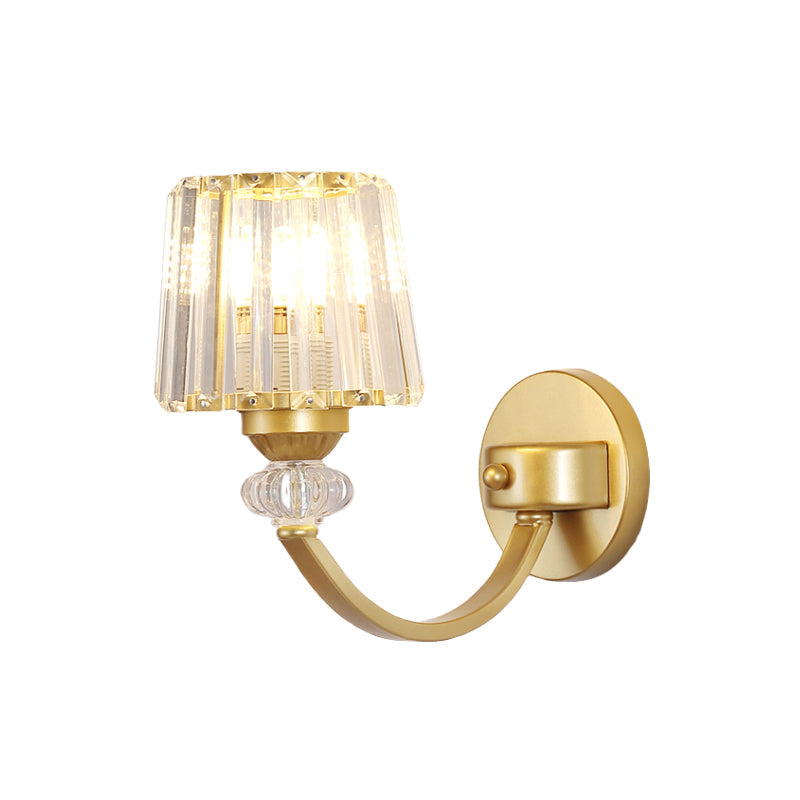 BowLift | Clear Crystal Frame Wall Light Modernist 1/2-Light Wall Mounted Lighting with Curved Arm in Black/Gold