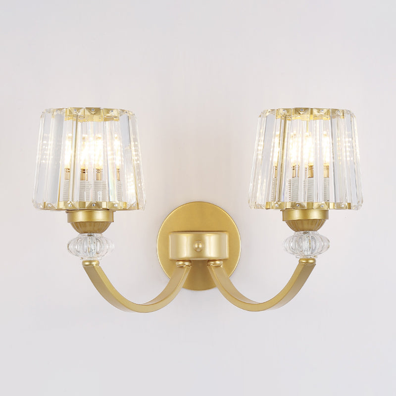 BowLift | Clear Crystal Frame Wall Light Modernist 1/2-Light Wall Mounted Lighting with Curved Arm in Black/Gold