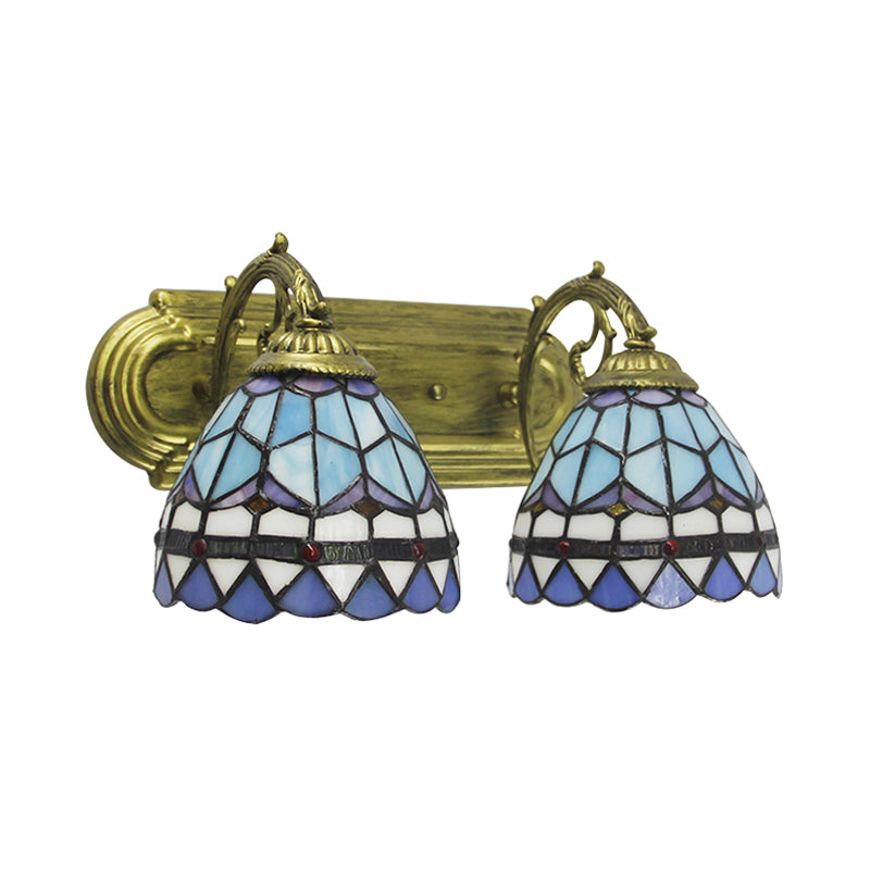 BowLift | 2 Heads Dome Wall Lamp Baroque Style Blue Glass Wall Lighting for Bathroom