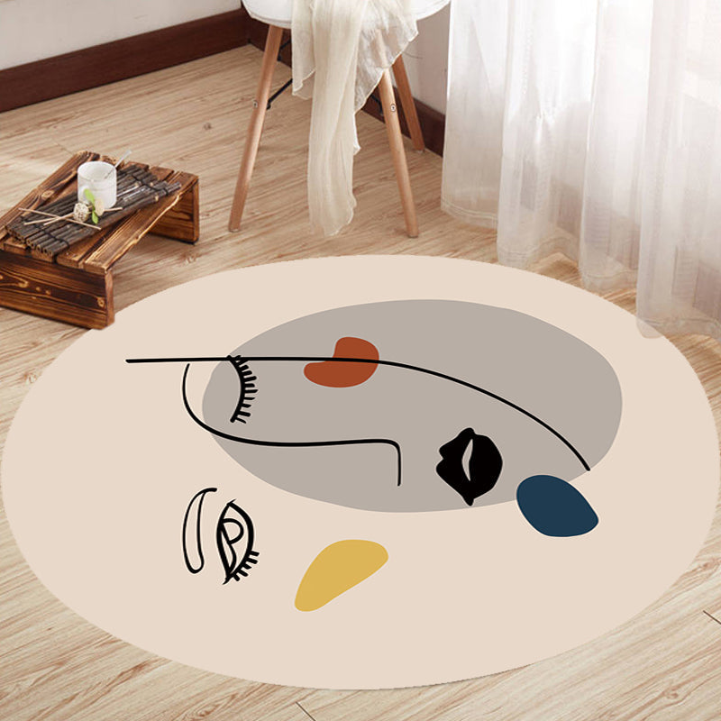 BowLift | Ivory Irregular Bedroom Rug Novelty Abstract Face Pattern Area Rug Polyester Anti-Slip Back Rug