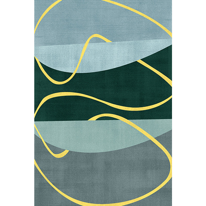 BowLift | Blue and Green Abstract Carpet Polyester Modernist Carpet Washable Pet-Friendly Area Rug for the Living Room
