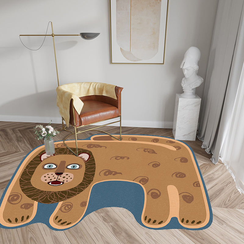 BowLift | Kids Irregular Bedroom Carpet in Red and Brown Animal Tiger Lion Leopard Print Carpet Polyester Non-Slip Base Carpet