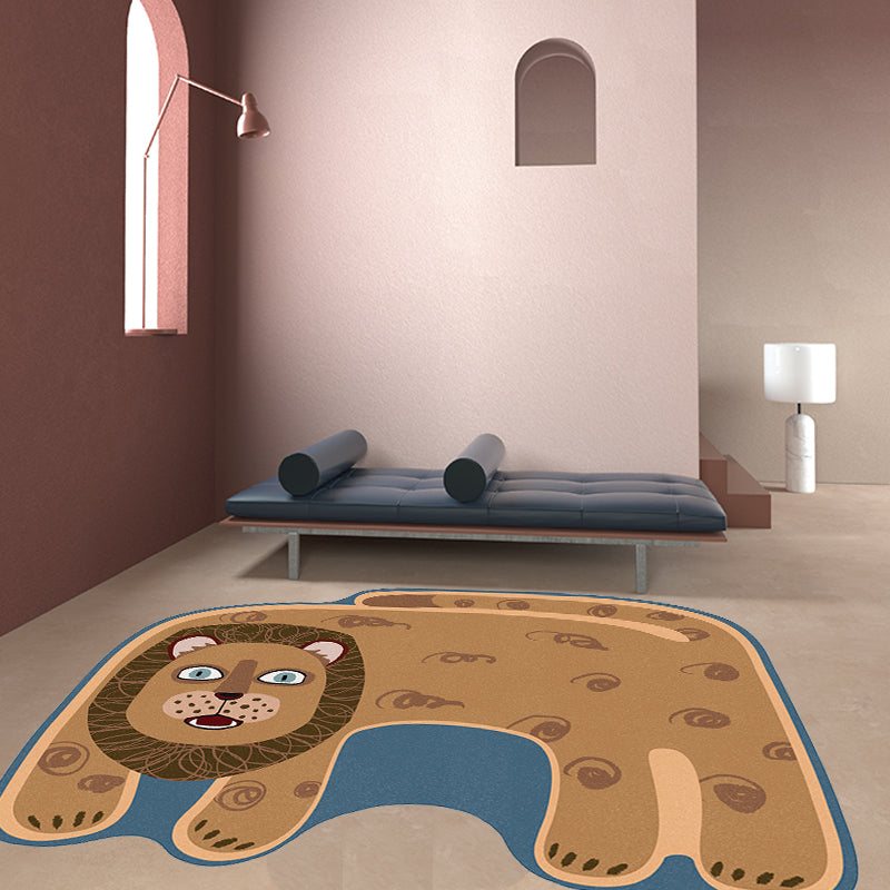 BowLift | Kids Irregular Bedroom Carpet in Red and Brown Animal Tiger Lion Leopard Print Carpet Polyester Non-Slip Base Carpet