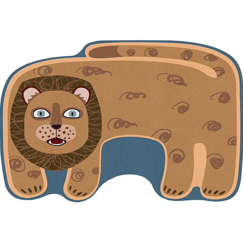 BowLift | Kids Irregular Bedroom Carpet in Red and Brown Animal Tiger Lion Leopard Print Carpet Polyester Non-Slip Base Carpet