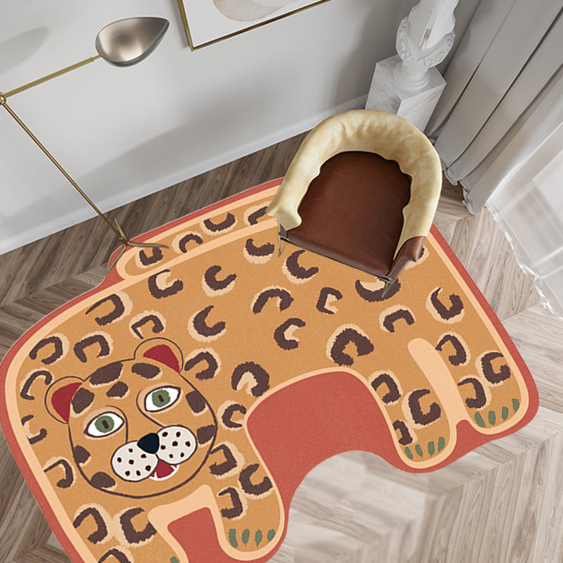 BowLift | Kids Irregular Bedroom Carpet in Red and Brown Animal Tiger Lion Leopard Print Carpet Polyester Non-Slip Base Carpet