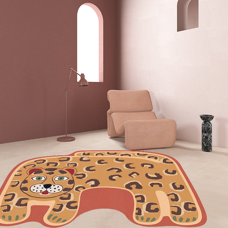 BowLift | Kids Irregular Bedroom Carpet in Red and Brown Animal Tiger Lion Leopard Print Carpet Polyester Non-Slip Base Carpet