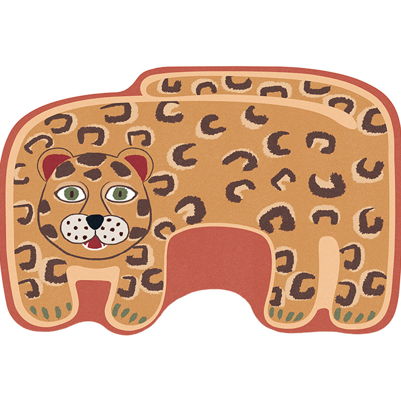 BowLift | Kids Irregular Bedroom Carpet in Red and Brown Animal Tiger Lion Leopard Print Carpet Polyester Non-Slip Base Carpet