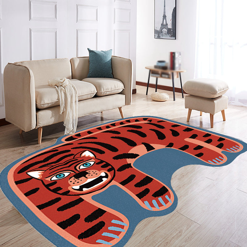BowLift | Kids Irregular Bedroom Carpet in Red and Brown Animal Tiger Lion Leopard Print Carpet Polyester Non-Slip Base Carpet