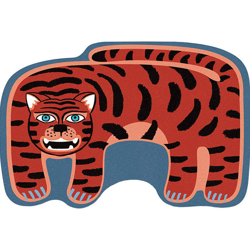 BowLift | Kids Irregular Bedroom Carpet in Red and Brown Animal Tiger Lion Leopard Print Carpet Polyester Non-Slip Base Carpet