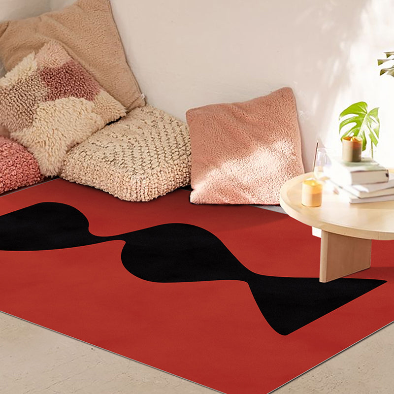 BowLift | Black and Red Abstract Area Rug Polyester Modern Rug Washable Pet Friendly Carpet for Living Room