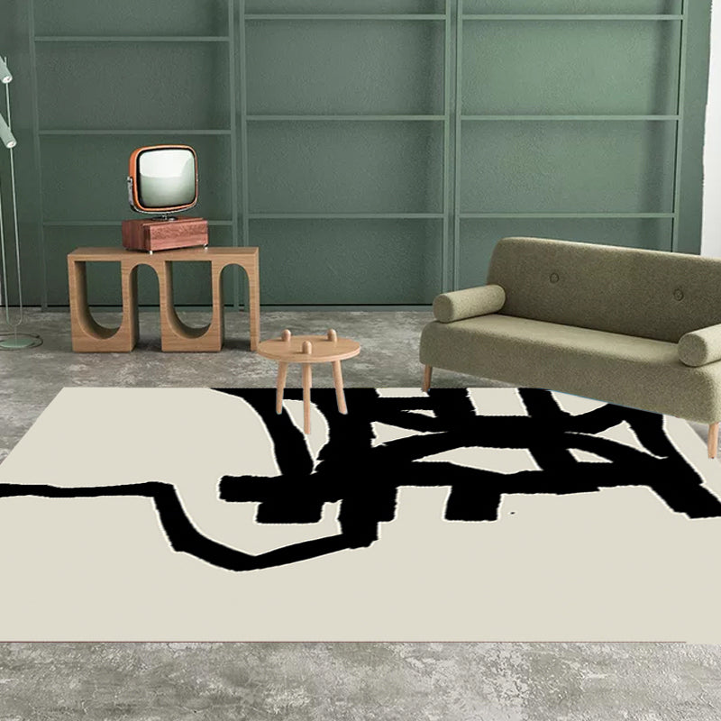 BowLift | Black and White Abstract Carpet Polyester Scandinavian Rug Pet Friendly Washable Area Rug for Living Room