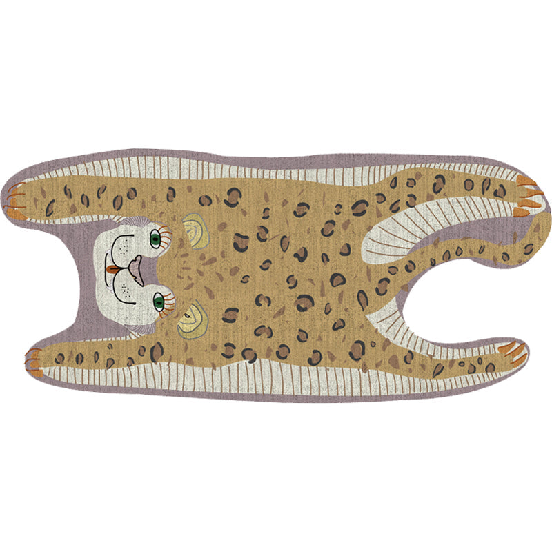 BowLift | Kids Irregular Bedroom Carpet in Yellow and Purple Animal Leopard Pattern Rug Polyester Non-Slip Base Rug
