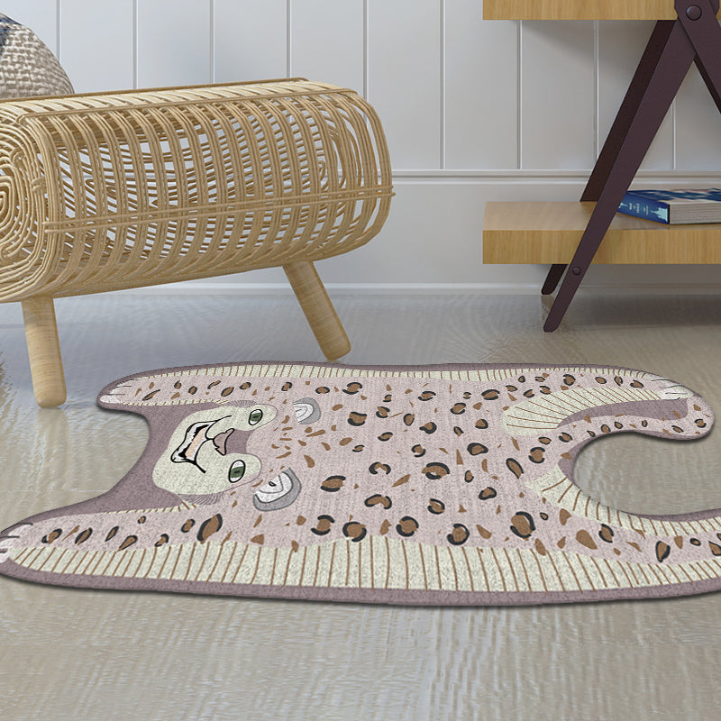 BowLift | Kids Irregular Bedroom Carpet in Yellow and Purple Animal Leopard Pattern Rug Polyester Non-Slip Base Rug
