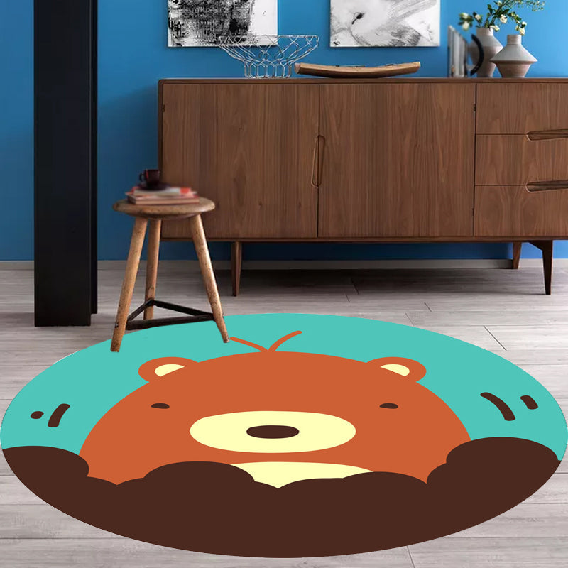 BowLift | Kids Cartoon Animal Pattern Rug Blue and Pink Polyester Rug Washable Pet Friendly Non-Slip Rug for the Children's Room