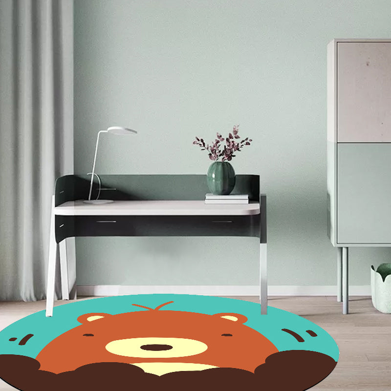 BowLift | Kids Cartoon Animal Pattern Rug Blue and Pink Polyester Rug Washable Pet Friendly Non-Slip Rug for the Children's Room
