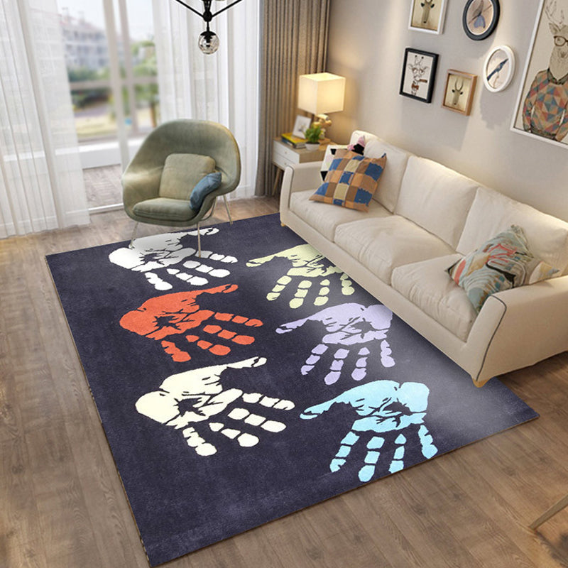 BowLift | Kids Handprint Pattern Rug Black and Apricot Polyester Rug Washable Pet-Friendly Non-Slip Area Rug for the Kids' Room