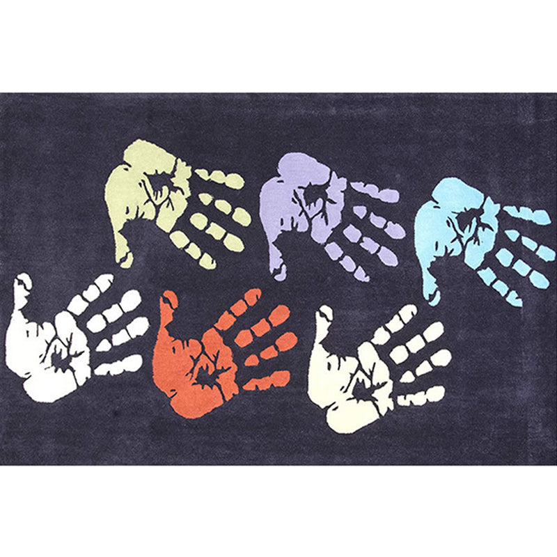 BowLift | Kids Handprint Pattern Rug Black and Apricot Polyester Rug Washable Pet-Friendly Non-Slip Area Rug for the Kids' Room