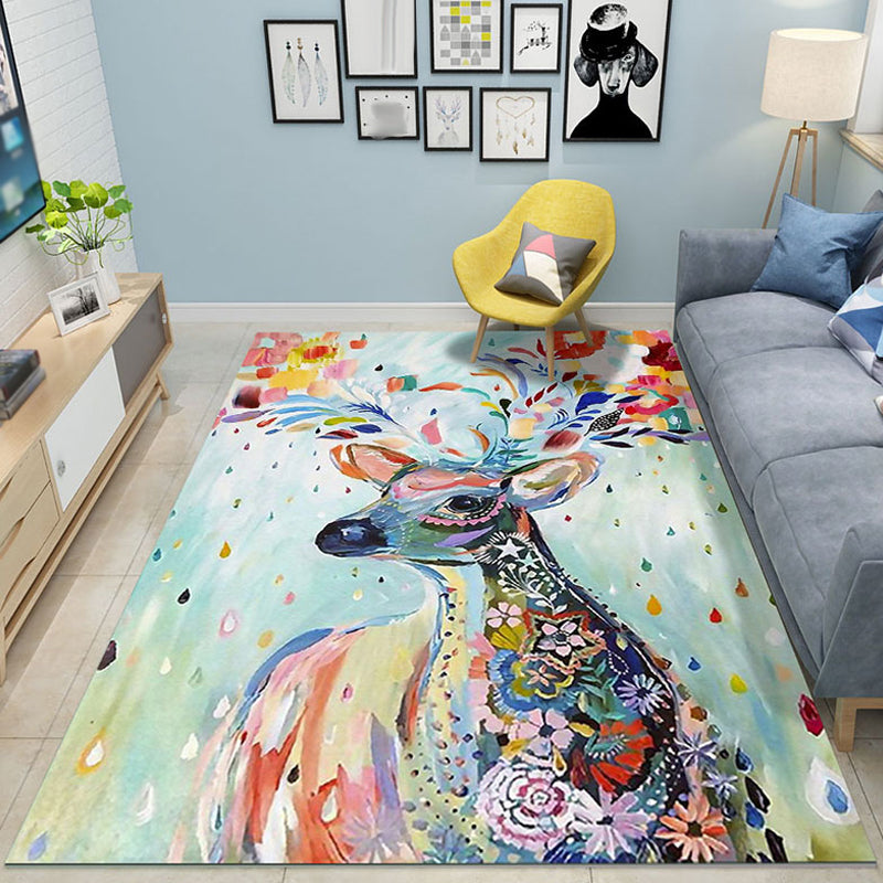 BowLift | Colorful Cartoon Animal Pattern Area Rug Pink and Blue Children Rug Polyester Pet-Friendly Washable Non-Slip Back Area Rug for Daycare