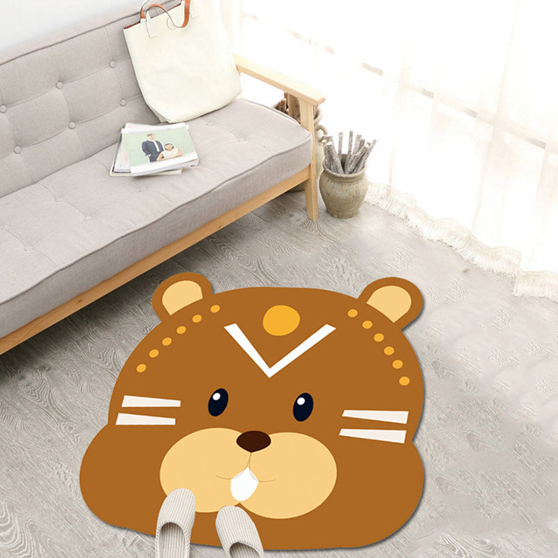 BowLift | Kawaii Cartoon Animal Pattern Rug Brown and Yellow Kids Rug Polyester Washable Pet Friendly Non-Slip Carpet for Kids Room