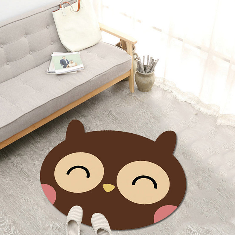 BowLift | Kawaii Cartoon Animal Pattern Rug Brown and Yellow Kids Rug Polyester Washable Pet Friendly Non-Slip Carpet for Kids Room