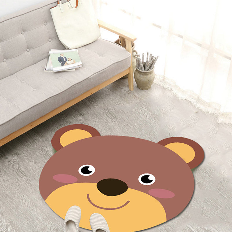 BowLift | Kawaii Cartoon Animal Pattern Rug Brown and Yellow Kids Rug Polyester Washable Pet Friendly Non-Slip Carpet for Kids Room