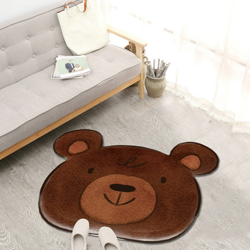 BowLift | Kawaii Cartoon Animal Pattern Rug Brown and Yellow Kids Rug Polyester Washable Pet Friendly Non-Slip Carpet for Kids Room