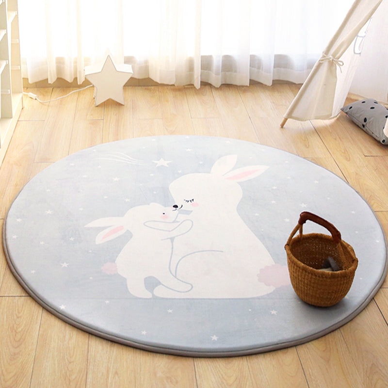 BowLift | Kids Cartoon Animal Pattern Rug Gray and Green Polyester Rug Washable Pet-Friendly Non-Slip Rug for Your Child's Bedroom