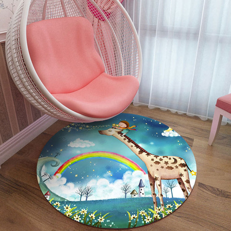 BowLift | Cute Cartoon Character Pattern Rug Pink Kids Rug Polyester Washable Pet Friendly Non-Slip Rug for the Nursery