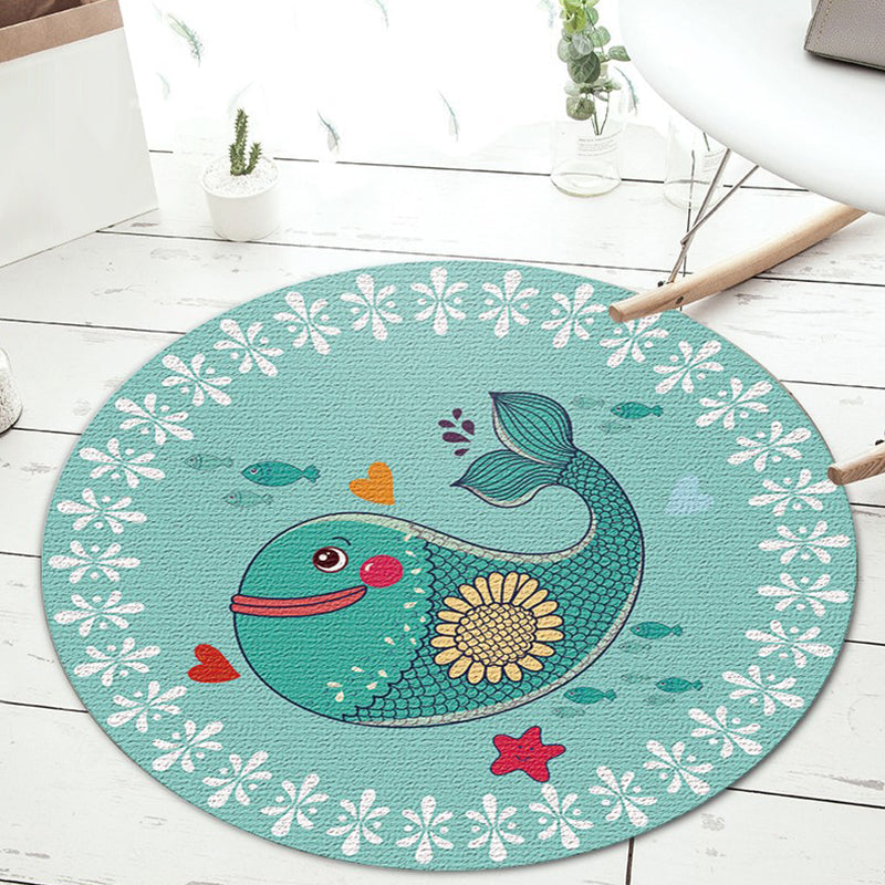 BowLift | Kids Cartoon Animal Pattern Carpet Apricot and Green Polyester Carpet Washable Pet Friendly Non-Slip Carpet for the Children's Room