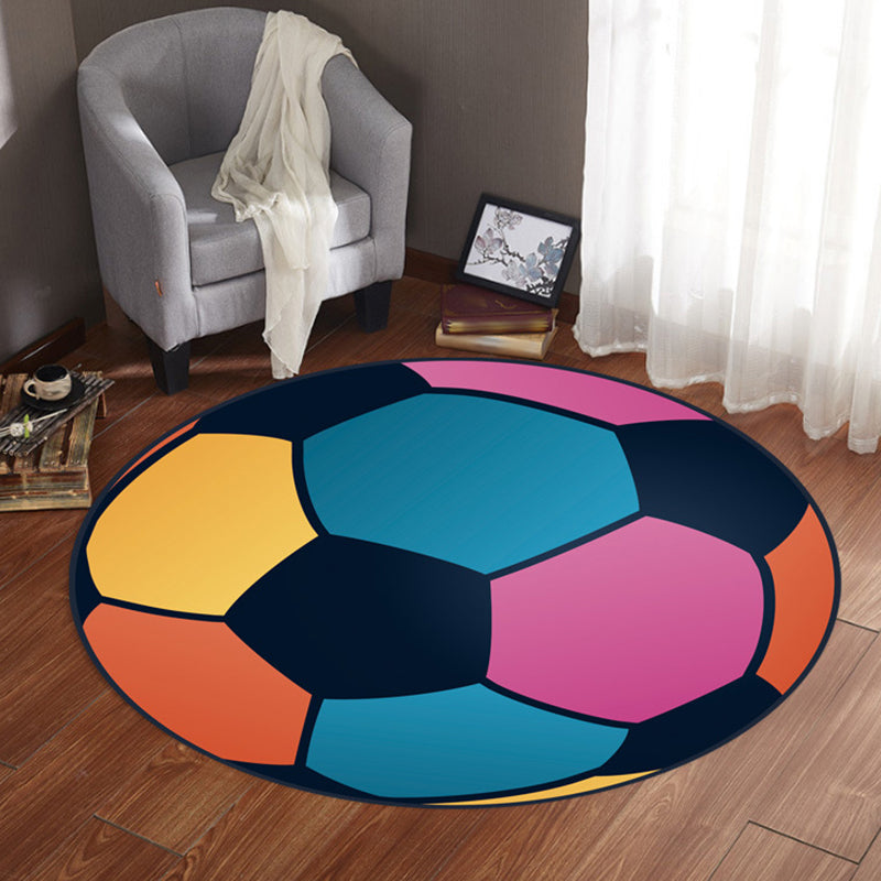 BowLift | Kids Sports Pattern Rug Multicolored Polyester Rug Washable Pet-Friendly Non-Slip Rug for the Children's Room