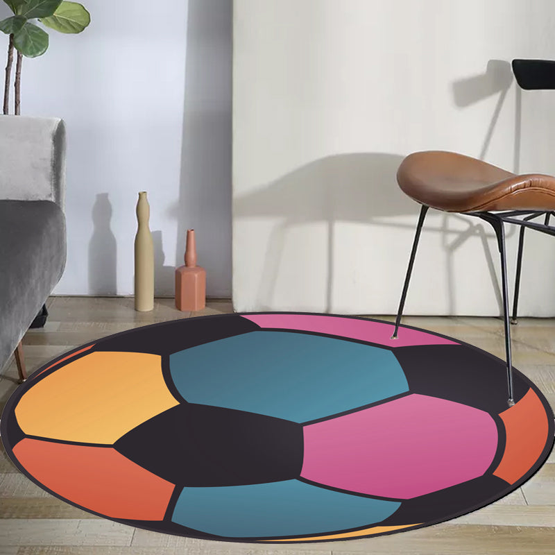 BowLift | Kids Sports Pattern Rug Multicolored Polyester Rug Washable Pet-Friendly Non-Slip Rug for the Children's Room