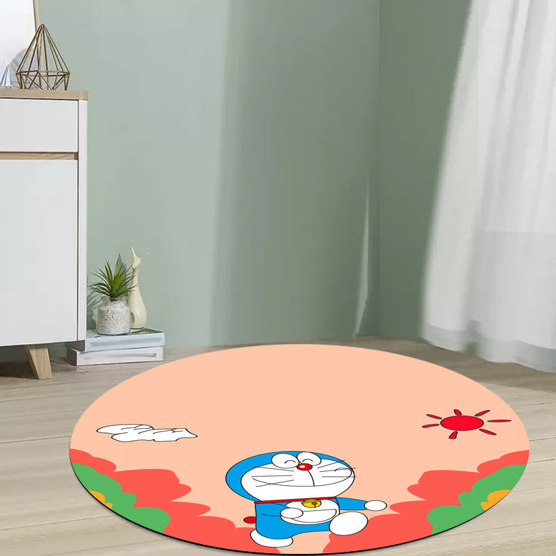 BowLift | Kids Cartoon Cat Pattern Rug Pink and Red Polyester Carpet Washable Pet Friendly Non-Slip Area Rug for Children's Room