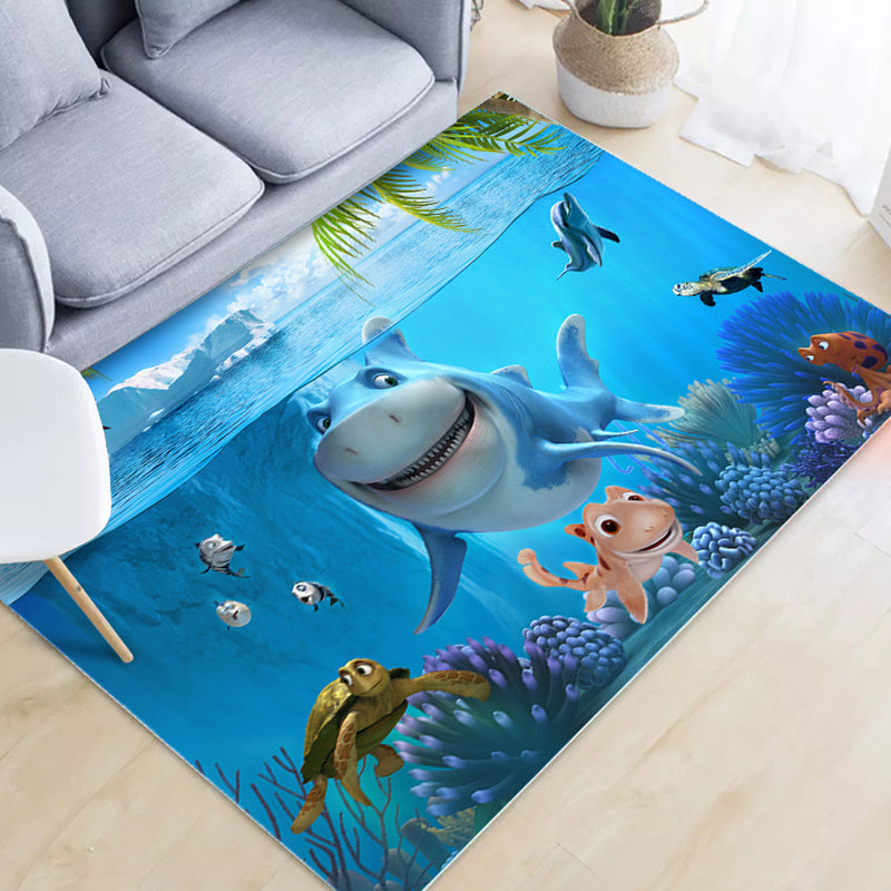 BowLift | Unique Cartoon Animal Pattern Rug Black and Blue Kids Rug Polyester Pet Friendly Washable Area Rug for Children's Room