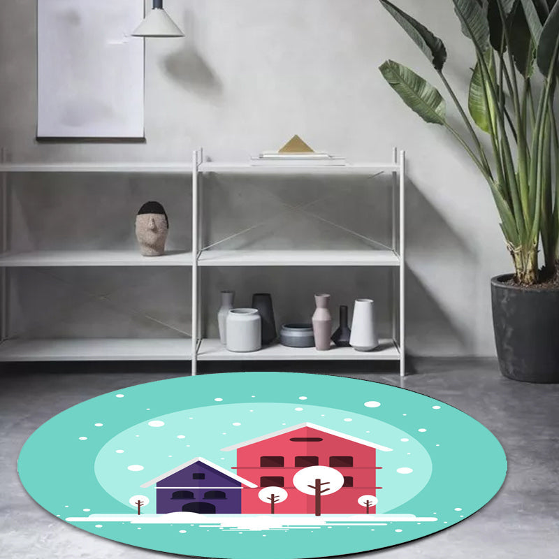 BowLift | Stylish House Pattern Rug Pink and Green Children's Area Rug Polyester Pet-Friendly Washable Non-Slip Backing Area Rug for Nursery