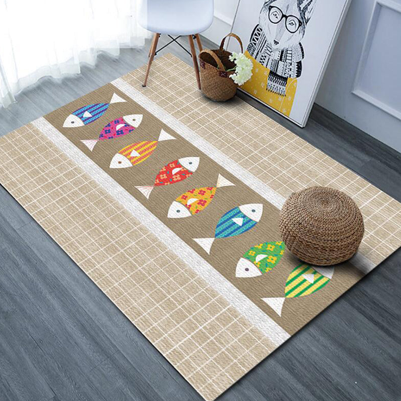 BowLift | Beautiful cartoon animal pattern rug with fish Multicolored children's rug Polyester Washable Pet-friendly non-slip rug for the children's room