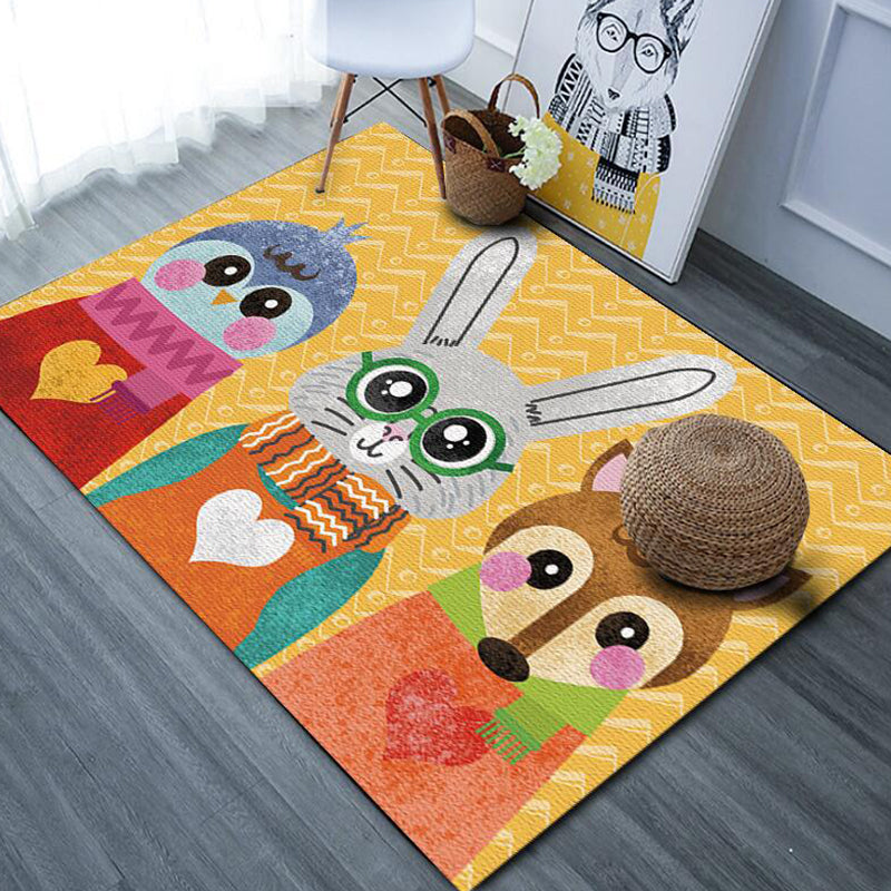 BowLift | Beautiful cartoon animal pattern rug with fish Multicolored children's rug Polyester Washable Pet-friendly non-slip rug for the children's room