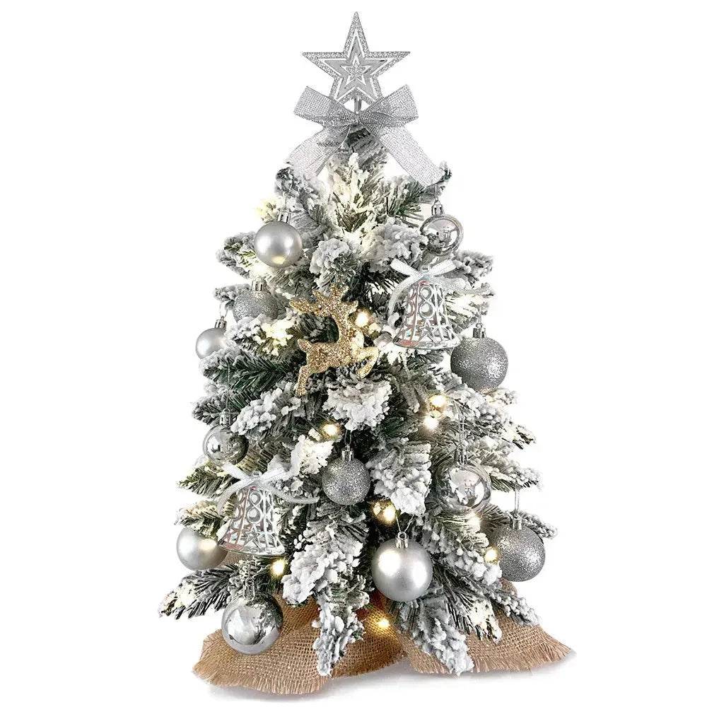 BowLift | 2ft Mini Christmas Tree Decoration With Flocked Snowflakes, Xmas Ornaments For Table Top For Home & Office
