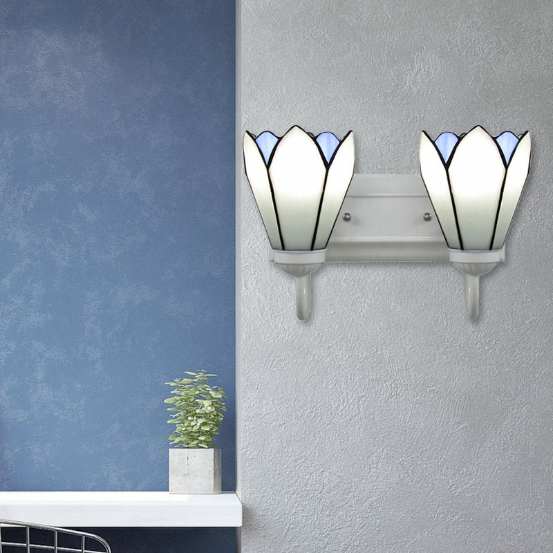 BowLift | 2 Heads Wall Mounted Tiffany Lily White Glass Wall Light Fixture for Bedroom
