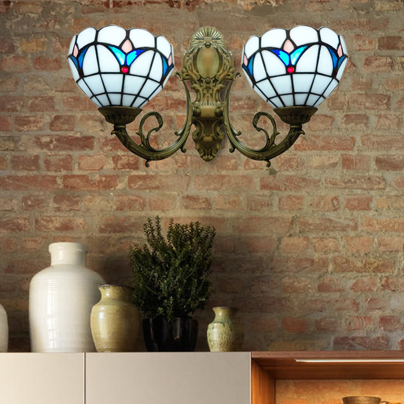 BowLift | 2 Lights Dome Wall Lamp with Magnolia White/Beige Glass Tiffany Wall Lamp for Living Room