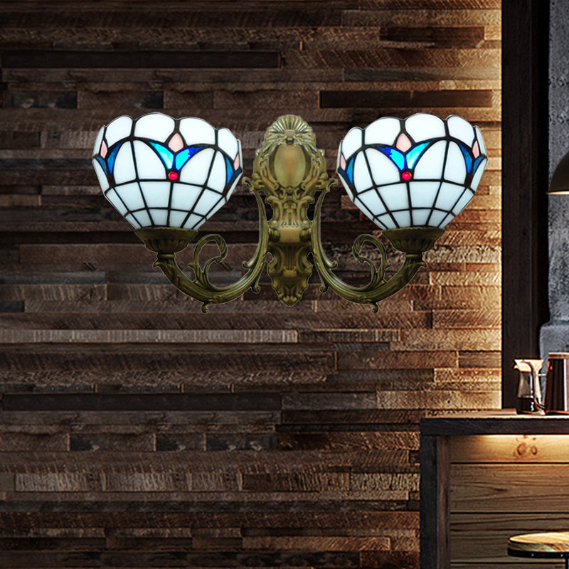 BowLift | 2 Lights Dome Wall Lamp with Magnolia White/Beige Glass Tiffany Wall Lamp for Living Room