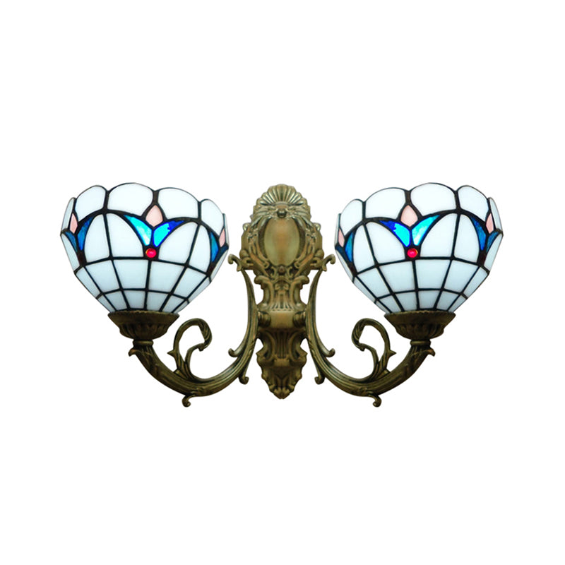 BowLift | 2 Lights Dome Wall Lamp with Magnolia White/Beige Glass Tiffany Wall Lamp for Living Room