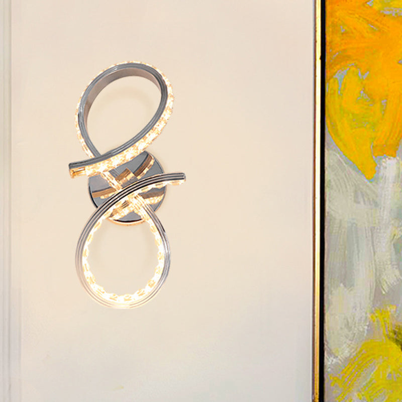 BowLift | Metallic Numbers Wall Lighting Ideas Simple LED Chrome Wall-Mounted Lamp with Cut Crystal Deco in Warm/White Light