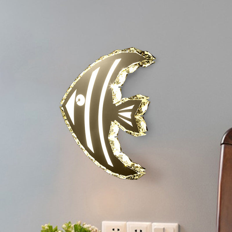 BowLift | LED Hall Wall Lighting Contemporary Stainless Steel Wall Lamp with Butterfly/Fish Crystal Shade in Warm/White Light