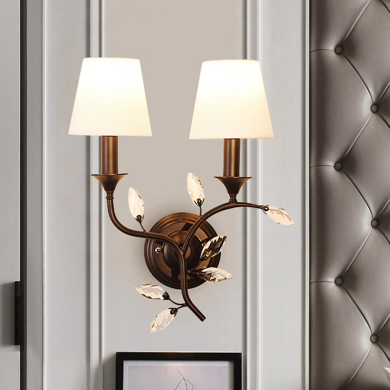 BowLift | Leave Bevelled Crystal Wall Lamp Minimalism 2 Lights Black/Gold Wall Lighting Ideas with Conical Fabric Shade
