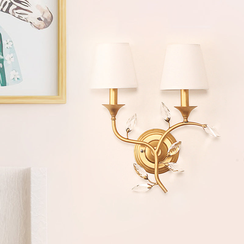 BowLift | Leave Bevelled Crystal Wall Lamp Minimalism 2 Lights Black/Gold Wall Lighting Ideas with Conical Fabric Shade