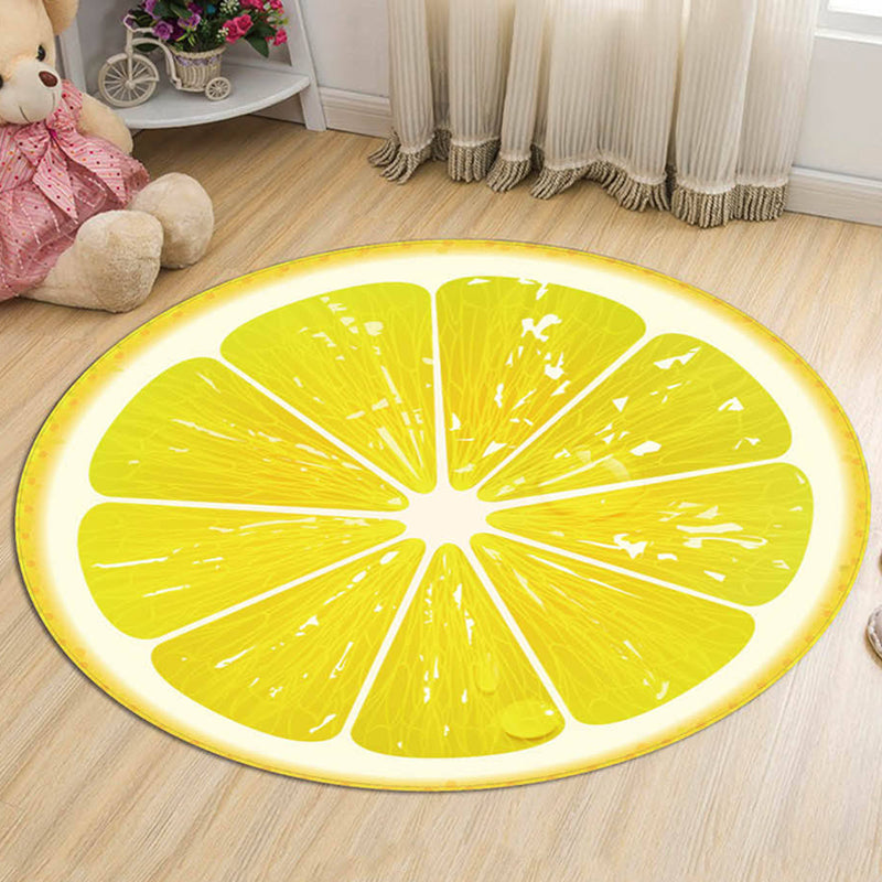 BowLift | Kids Fruit Pattern Rug Yellow and Green Polyester Rug Washable Pet Friendly Non-Slip Rug for Children's Room