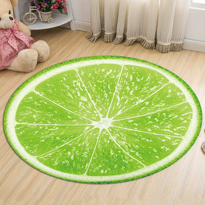 BowLift | Kids Fruit Pattern Rug Yellow and Green Polyester Rug Washable Pet Friendly Non-Slip Rug for Children's Room