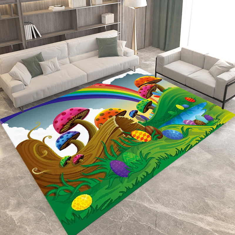 BowLift | Kids Plant Pattern Carpet Green and Blue Polyester Carpet Washable Pet Friendly Non-Slip Carpet for the Children's Room