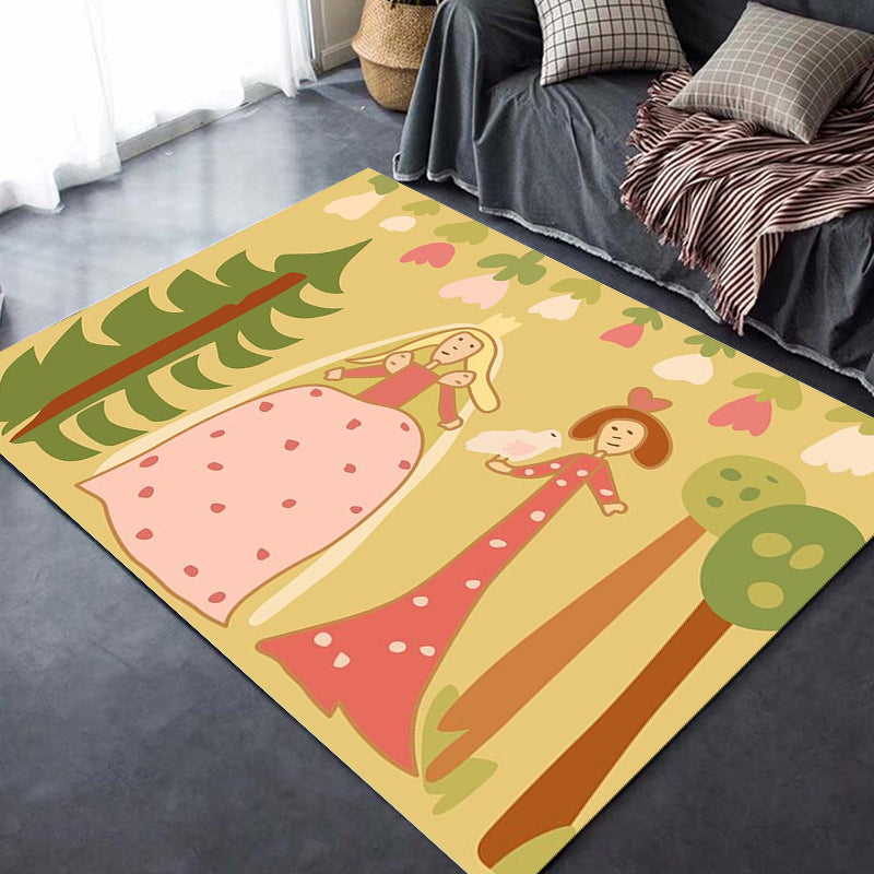 BowLift | Kids Plant Pattern Carpet Green and Blue Polyester Carpet Washable Pet Friendly Non-Slip Carpet for the Children's Room